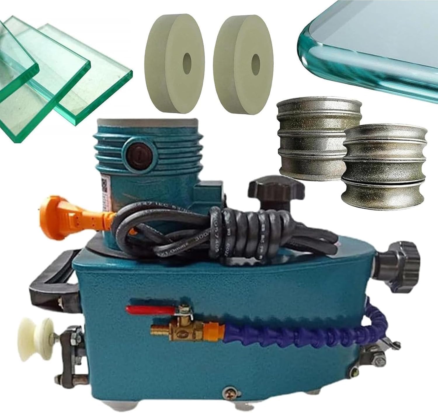 850W Small Portable Electric Hand-Held Glass Edge Polishing Machine,Straight Round Bevel Edge Trimmer, with 8 Diamond Wheels, for Glass Beveling & Polishing Green