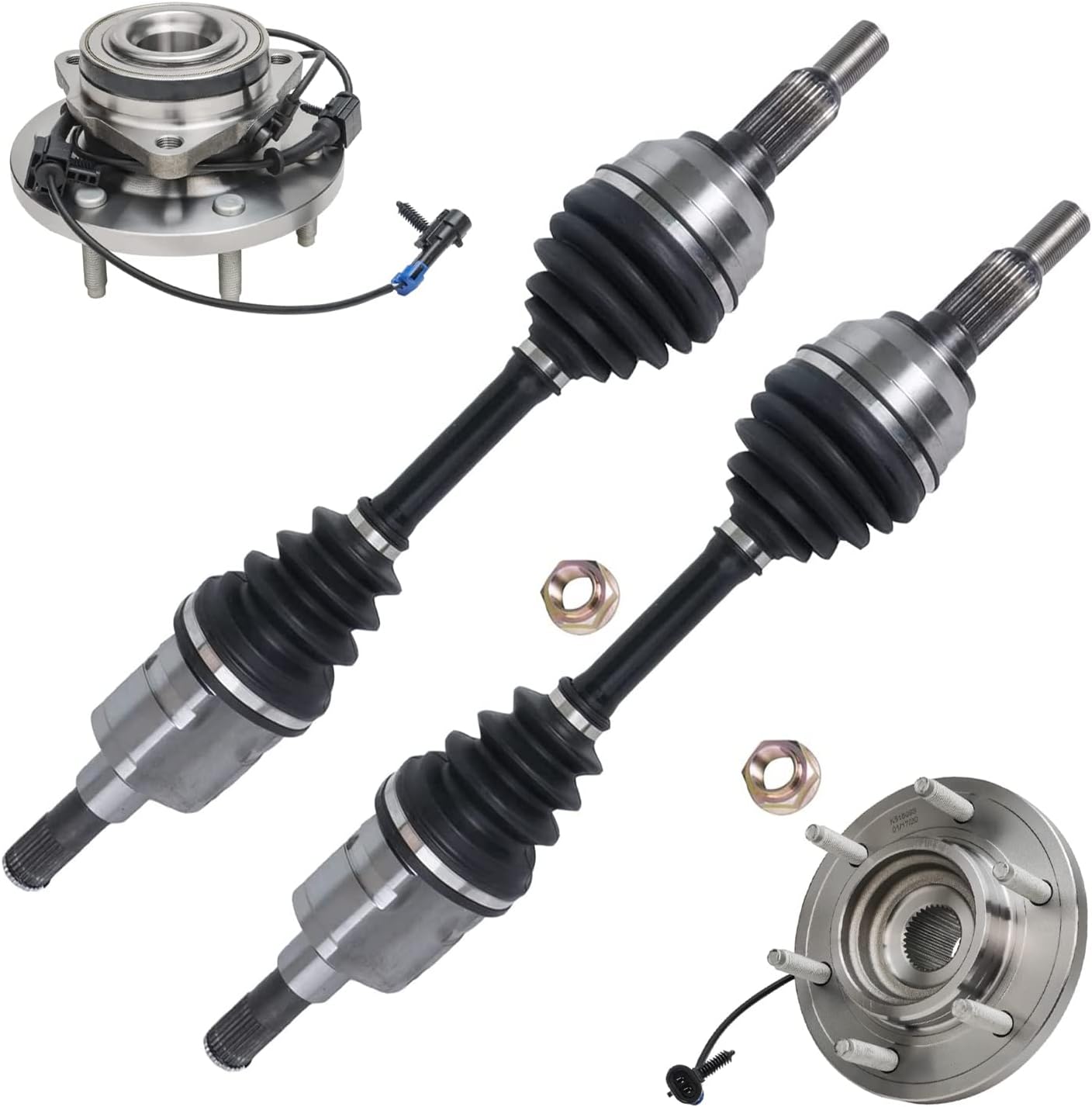 Detroit Axle - 4WD Front CV Axles Wheel Bearing Hubs for 2006-2010 Hummer H3, 2009-2010 H3T, 2 CV Axle Drive Shafts 2 Wheel Bearing Hubs Assembly Replacement
