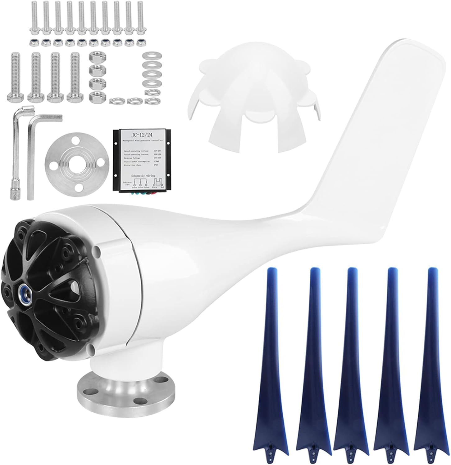 1600W Wind Generator with 5 Blades - Small Turbine Kit Compatibility with Boats, Cabins, and Mobile Homes Efficient 3 Phase AC Permanent Magnet Synchronous (12V)