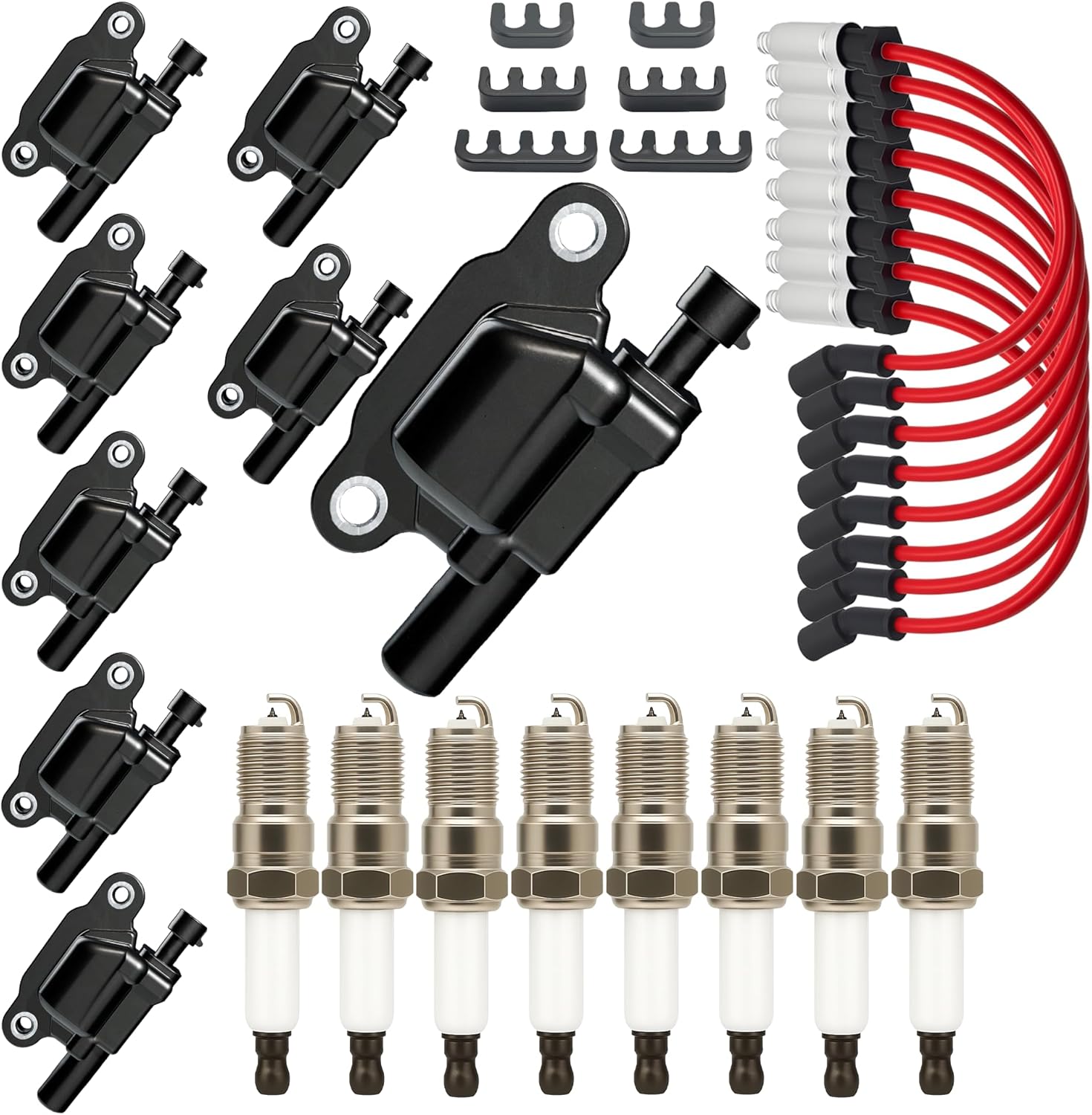 8PCS UF413 Square Ignition Coils Pack & Double Iridium Spark Plugs & Spark Plug Wires for Chevy Silverado Express 1500 2500 3500 GMC Sierra Cadillac CTS Escalade 4.3L 4.8L 5.3L 6.0L D510C