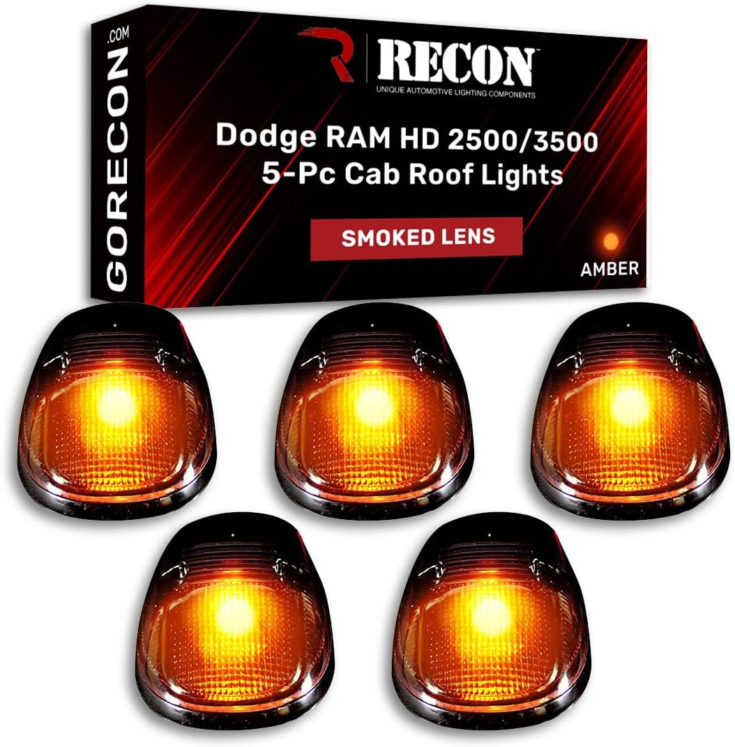 RECON - Compatible with 1999-2002 Dodge RAM HD 2500/3500 Ultra Bright LED Amber Cab Roof Lights Smoked Lens