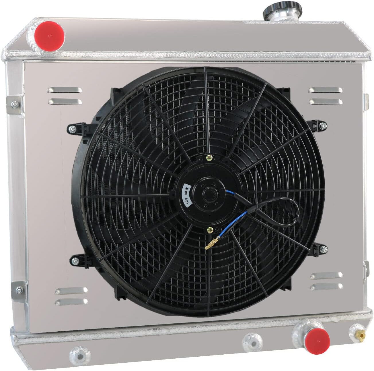 ALLOYWORKS 4 Row Core Aluminum Radiator For 1961-1966 Chevy C/K Series Truck Pickup Suburban (Radiator Fan Shroud KIT)