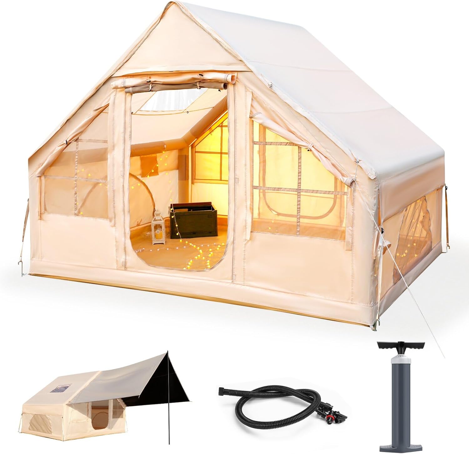 Tents for Camping - Inflatable Tent with PUM, Instant Setup Waterproof Tent, Oxford Fabric Camping Tent with Skylight, 3x2.4x2.2m Large Inflatable Camping Tent, 4 Season Family Tents for Camping