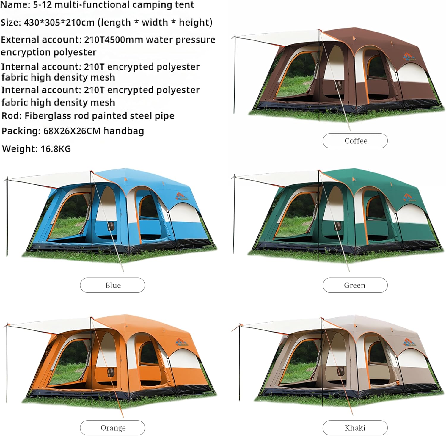 Large Family Camping Tent - 5-12 Person Multi-Room Waterproof Pop-Up Tent with Screened Porch - Glamping Tent for Outdoor Camping & Family Vacation