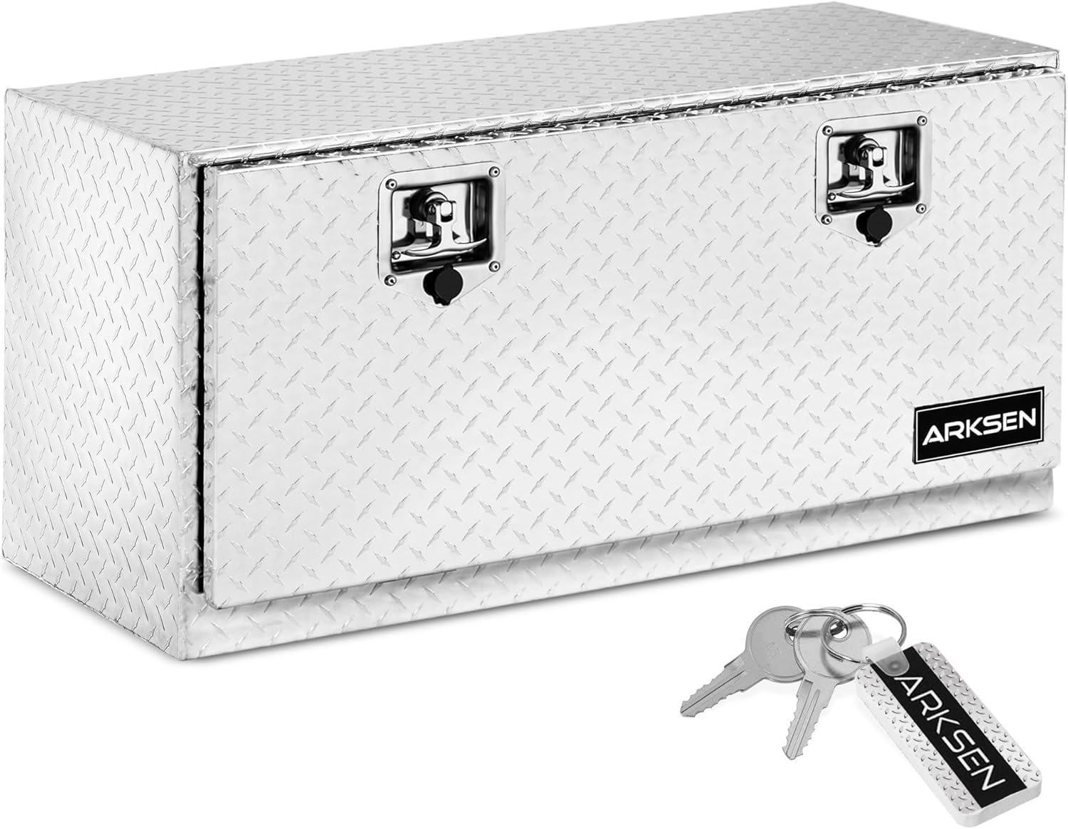 ARKSEN 36 Inch Heavy Duty Aluminum Diamond Plate Tool Underbody Box, Waterproof Square Truck Storage Organizer Chest for Pick Up Truck Bed, RV Trailer with T-Handle Lock and Keys - Silver