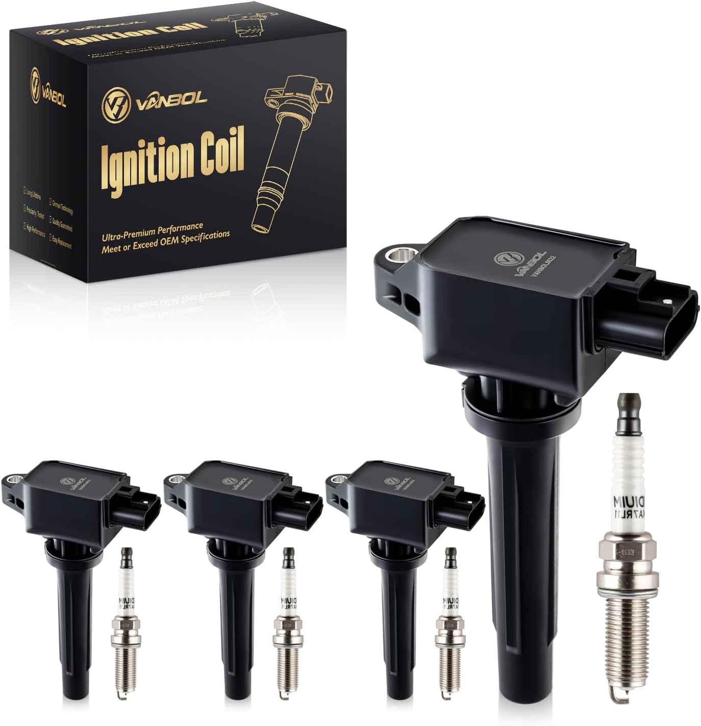 Set of 4 Ignition Coil Pack UF656 & Iridium Spark Plug Compatible with Mazda 3 6 CX-3 Cx-30 CX-5 CX-50 CX-9 MX-5 Miata 2012-2024 L4 2.0L 2.5L Replace PE0118100A C1837 VANBOL5002