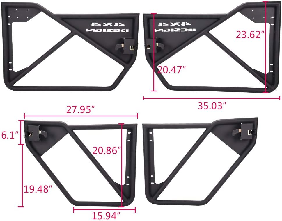 Tube Door, Compatible with 07-18 Jeep Wrangler JK Unlimited 4 Doors Front + Rear Side Steel Tube Doors Kit Black