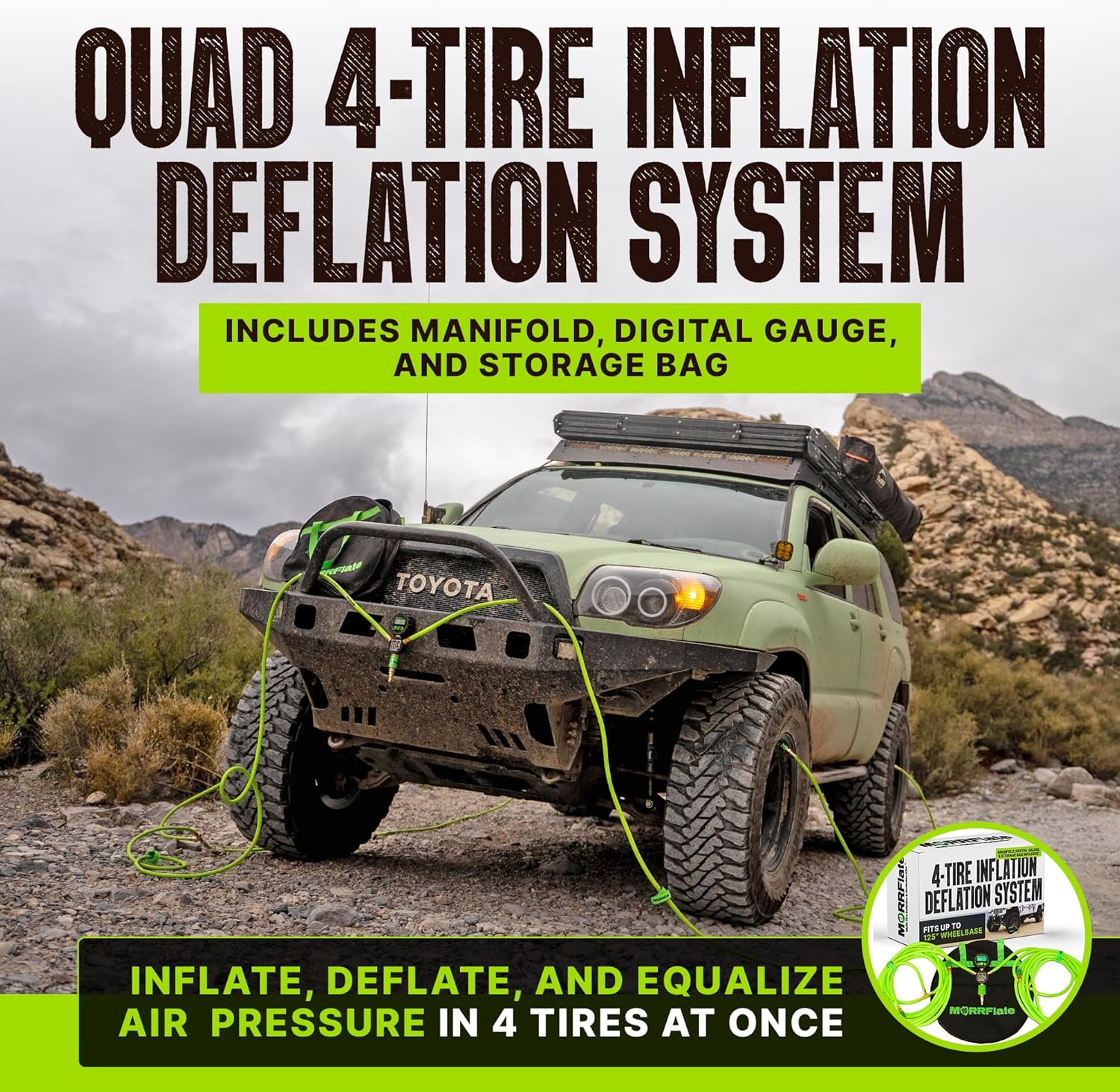 MORRFlate Quad 4 Tire Inflation & Deflation System - Fits Up to 125