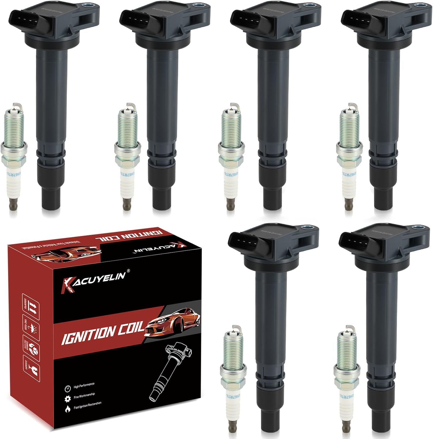 UF487 Ignition Coil Pack and Iridium Spark Plugs Set of 6 Compatible with Lexus ES GS IS LS LX NX RC RX Toyota 4Runner Avalon Camry FJ Land Cruiser Highlander RAV4 Sequoia Sienna Tundra Venza UF507