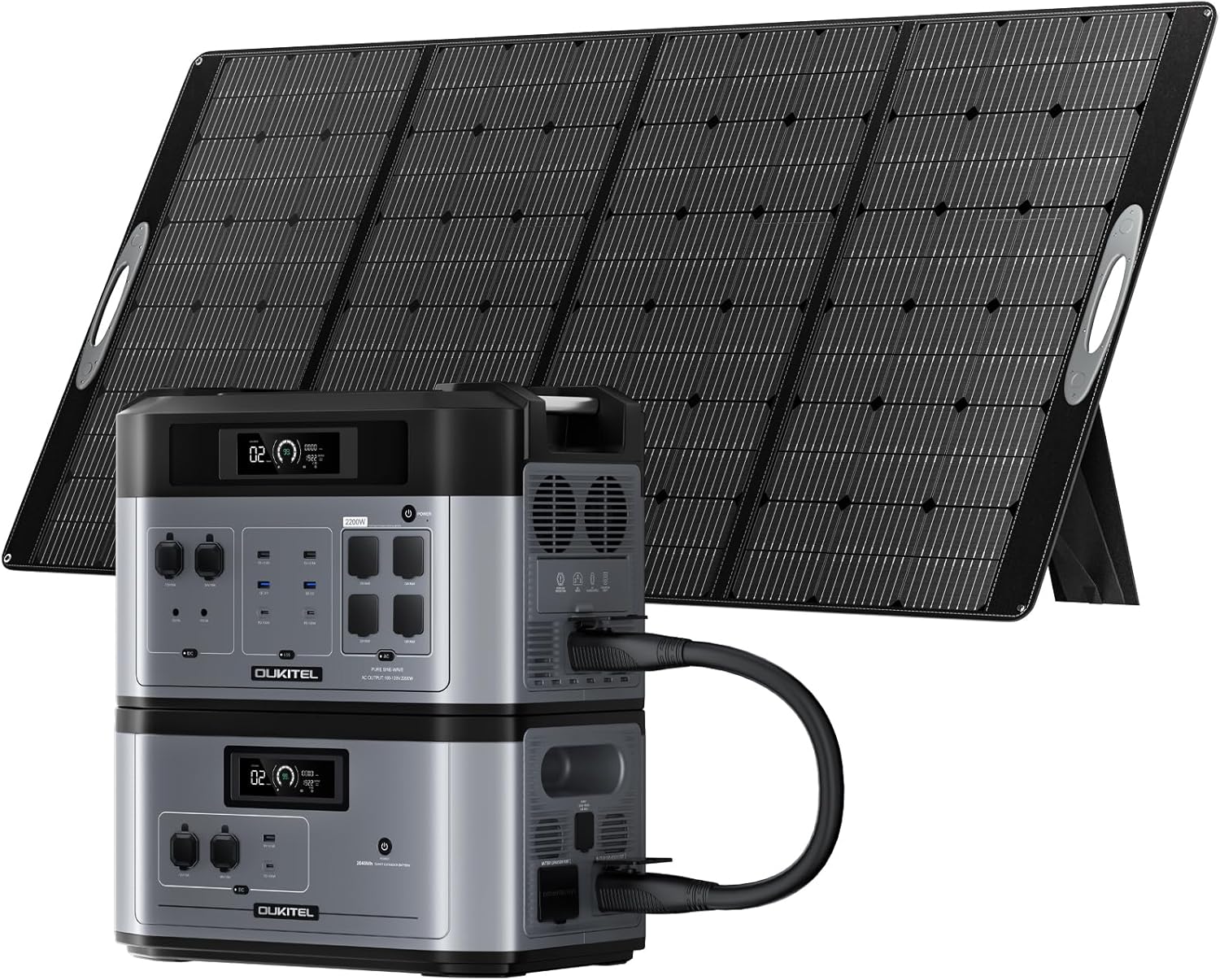 Oukitel BP200 Solar Generator Emergency Home Backup, Camping, Outdoor Battery Backup (BP2000+B2000+PV400)