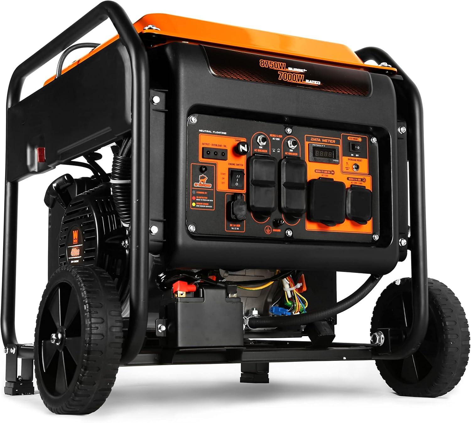 WEN GN875iX 8750-Watt RV and Transfer-Switch-Ready 120V/240V Electric Start Open Frame Inverter Generator with CO Shutdown Sensor, Black