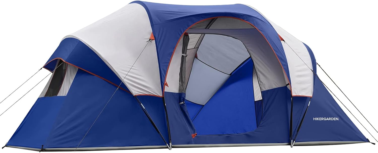 HIKERGARDEN 10 Person Camping Tent - Portable Easy Set Up Family Tent for Camp, Windproof Fabric Dome Tent Outdoor for Hiking, Backpacking, Traveling-14'x11'x74in(H)
