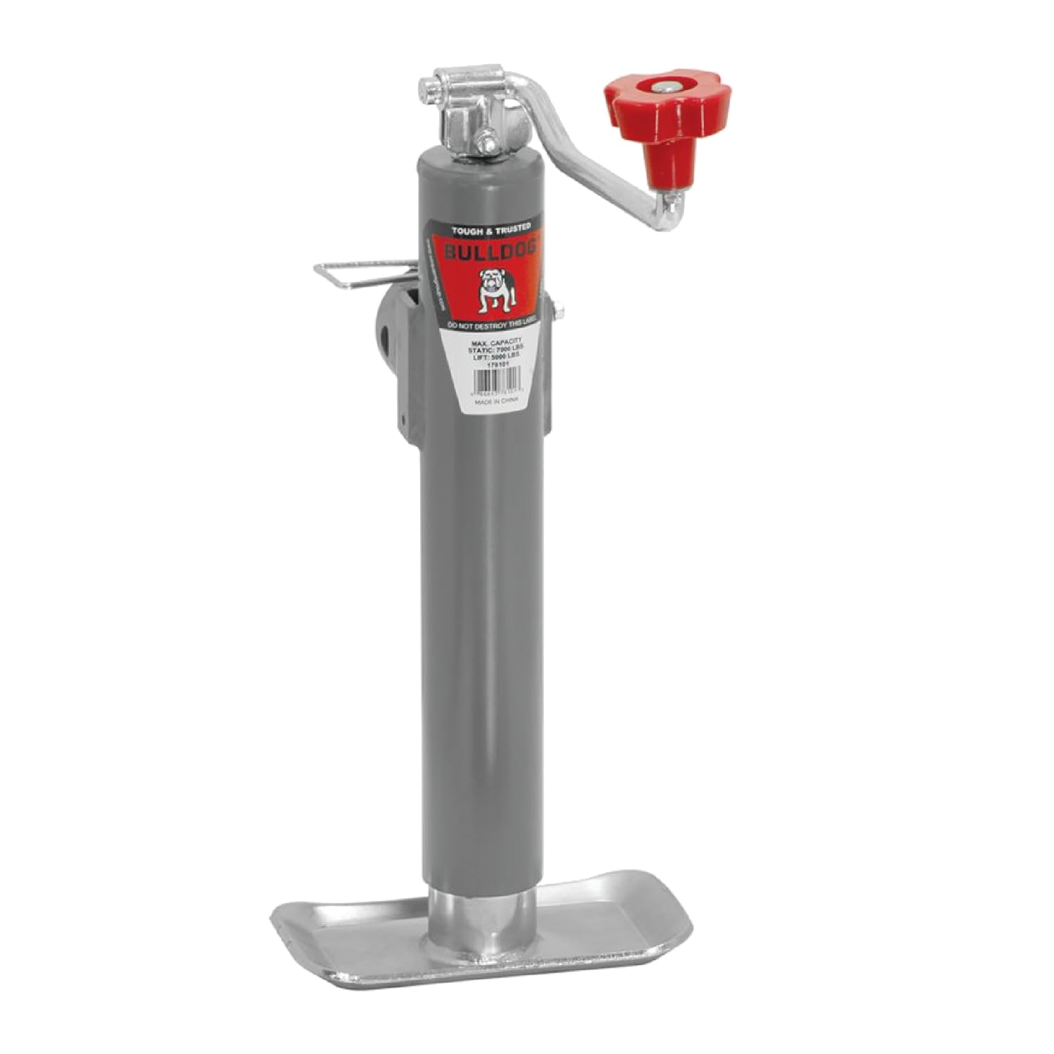 Bulldog 178101 Round Trailer Jack, Side Mount, 5,000 lbs. Lift Capacity, Topwind, Weld-On, 10 Inch Travel