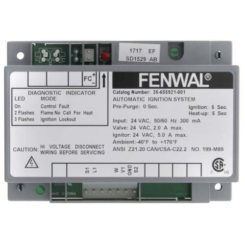 35-655921-001 24/120/240 VAC, 300 MA, 40 SEC. Heat UP, 50/60 HZ, Edge Connector, HOT Surface Control, Ignition Control, Local/Remote Flame Sensor, Series 35