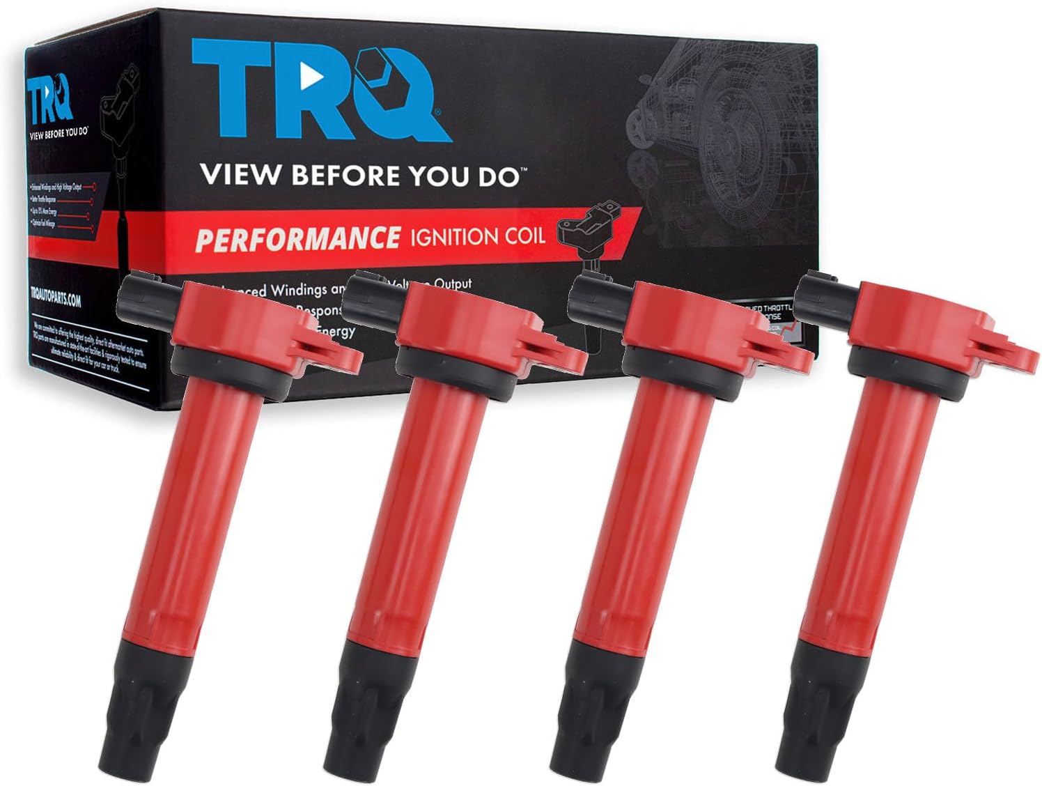 TRQ Ignition Coil Set 4 Piece High Temperature Epoxy Compatible with 08-17 Mitsubishi Lancer 08-13 Outlander 11-17 Outlander Sport