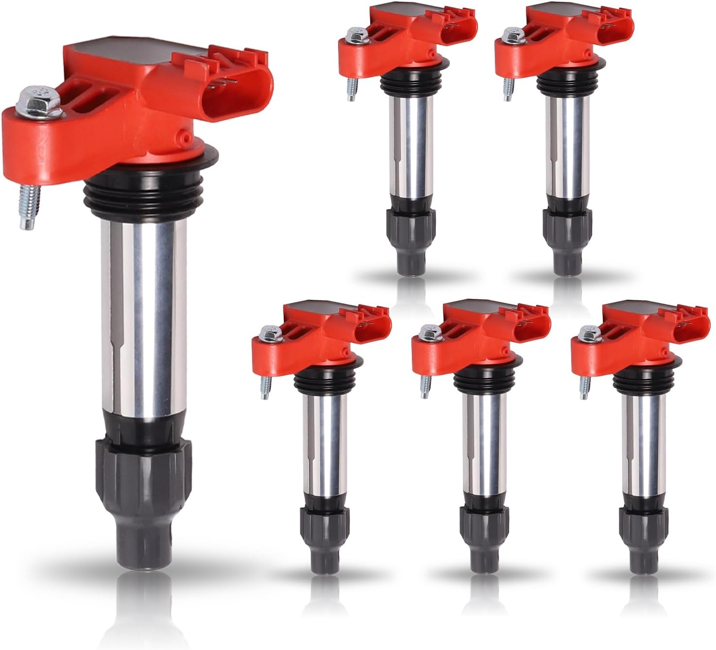 ENA Set of 6 Red Ignition Coil Pack Compatible with Buick Cadillac Chevrolet Chevy GMC Malibu Terrain Allure Enclave ATS CTS STS XTS Camaro Equinox Impala V6 3.0L 3.2L 3.6L Coils for UF569 C1555