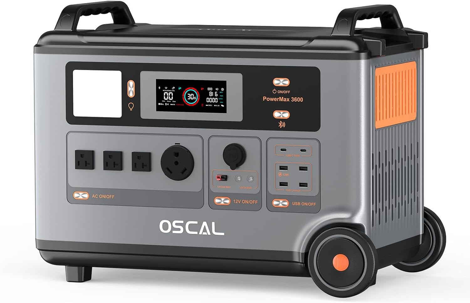 OSCAL 3600Wh Solar Generator PowerMax 3600, Solar Power Station with 4 AC Outlets (6000W Peak), 1.2H Full Charging, APP Control Emergency Power Station for Home, Camping & RVs, Battery Backup