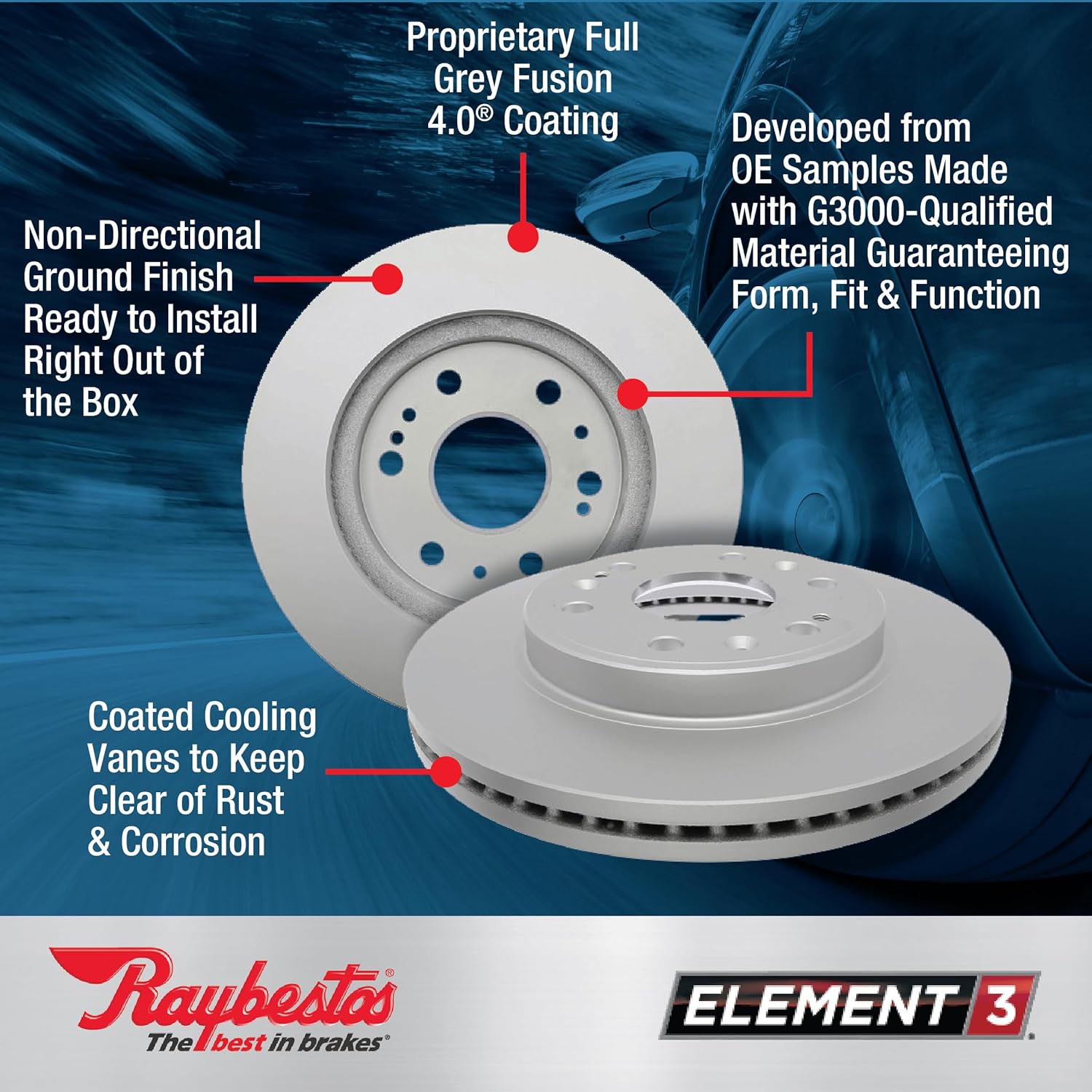 Raybestos Element3 Automotive Replacement Front Brake Rotor for Select Chevrolet (Silverado 1500, Tahoe, Suburban, Suburban 1500), GMC (Sierra 1500 Limited) (580279FZN)