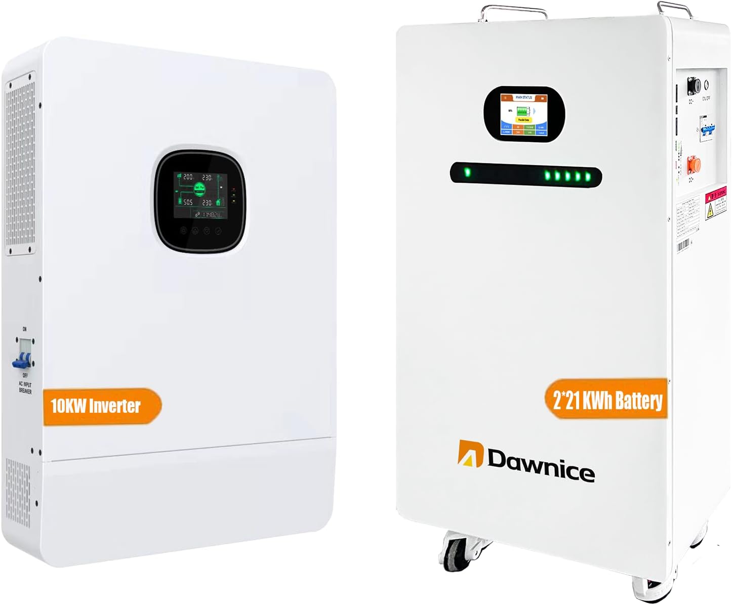 2Sets 51.2V 410Ah 20KWh LifePO4 Lithium Solar Batteries Built in 200A BMS,10KW Off-Gird Inverter Built in 2 MPPT Charge Controll Home Energy Storage Power Supply DC to AC Bluetooth Wireless