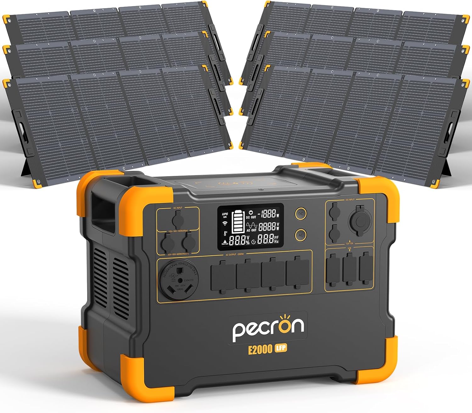 pecron E2000LFP Solar Generator with 6x200W Solar Panels, 1920Wh Portable Power Station LiFePO4 Battery Backup, 2000W AC Outlets Expandable to 8064Wh, Backup Battery for Home Use Camping RV