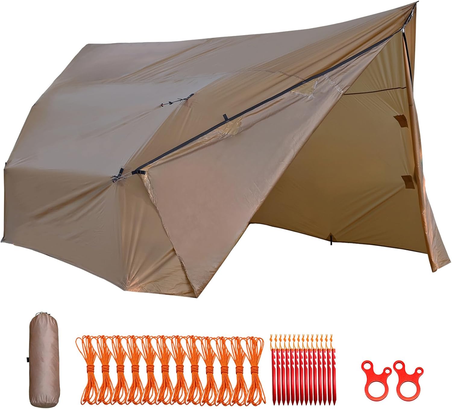 Onewind Penumbra Hot Tent, 14ft Camping Hammock Tarp for 4-Season, Waterpoof and Flame Retardant Hammock Rain Fly with Stove Jack for Winter, Outdoor Camping, OD Green