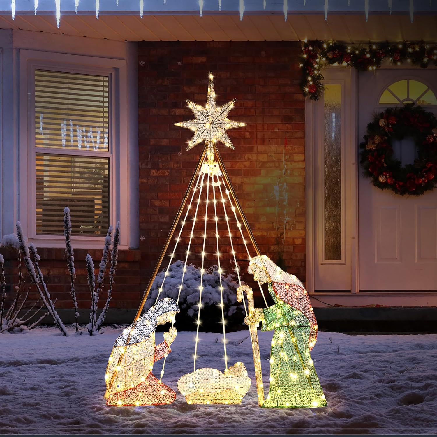VINGLI 6FT Nativity Scene for Outdoor Christmas Decorations, Lighted Large Nativity Set for Yard Decor, Xmas Holy Family Set for Yard Lawn Garden w/ 220 LED Lights, Stakes, Zip Ties
