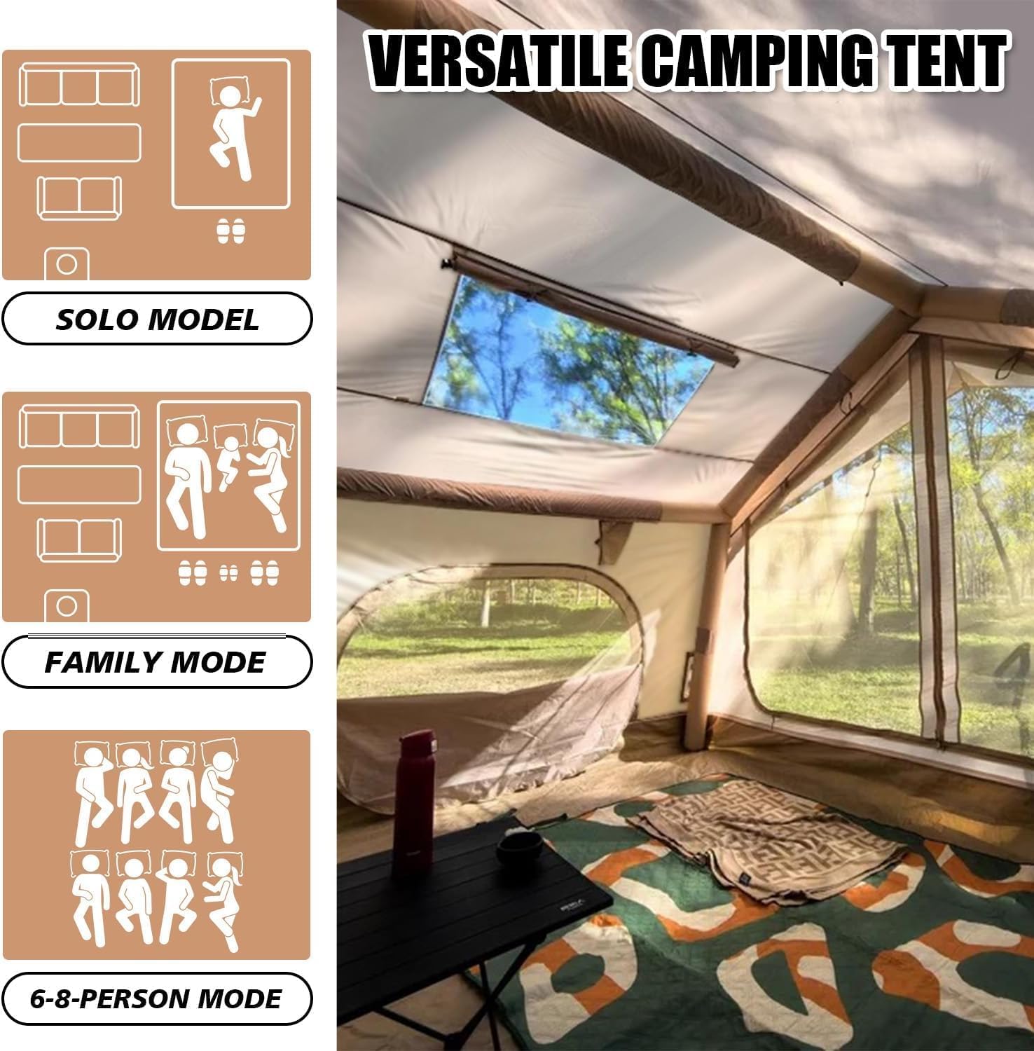 Inflatable Tents for Camping 6-8 Person, Luxury Inflatable Tent with Ac Port, Portable Easy Setup Inflatable Tent House with Stove Jack