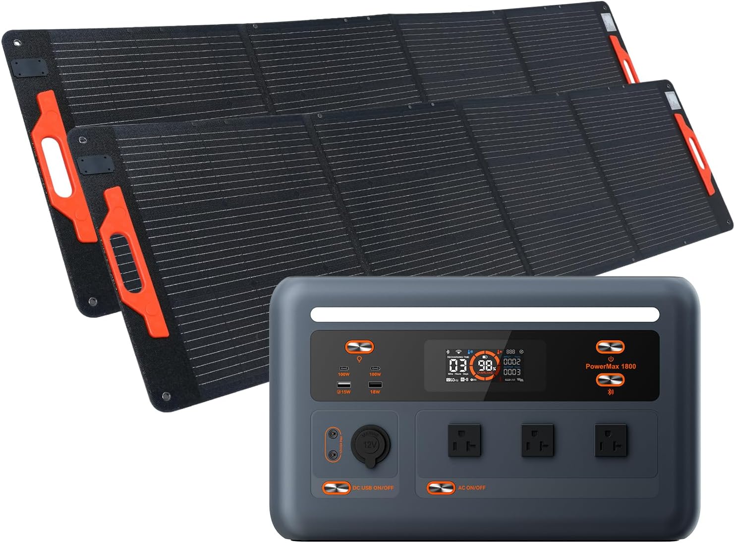 OSCAL PowerMax 1800 Portable Power Station with 2x200W Solar Panel, 1024Wh LiFePO4 Battery, 1800W AC (3600W Surge)/100W USB-C Output,Solar Generator for Camping, RV, Home Backup Power