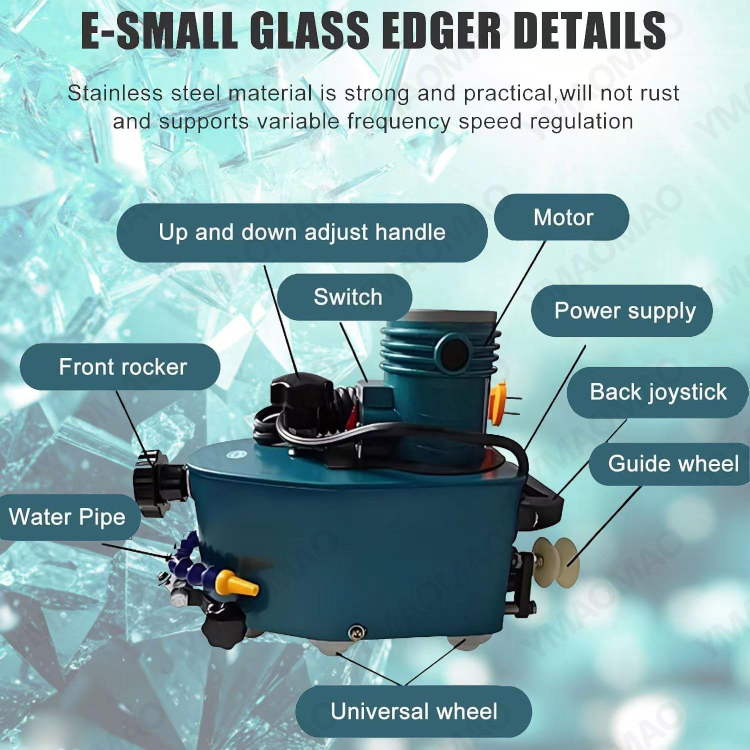 Glass Edge Polishing Machine, 800W Electric Small Glass Edging Machine, 8000r/Min Straight Round Bevel Edge Grinder Polish Edge Machine for Plexiglass Acrylic Marble Ceramic Blue