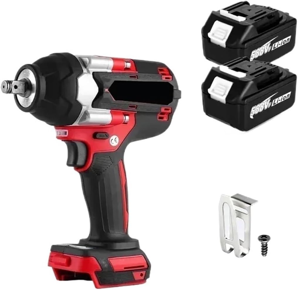 Impact Driver 1800N.m High Torque Electric Wrench 1/2 Inch Brushless Impact Wrench Cordless Power Tool for 18v Battery(2 Battery a)
