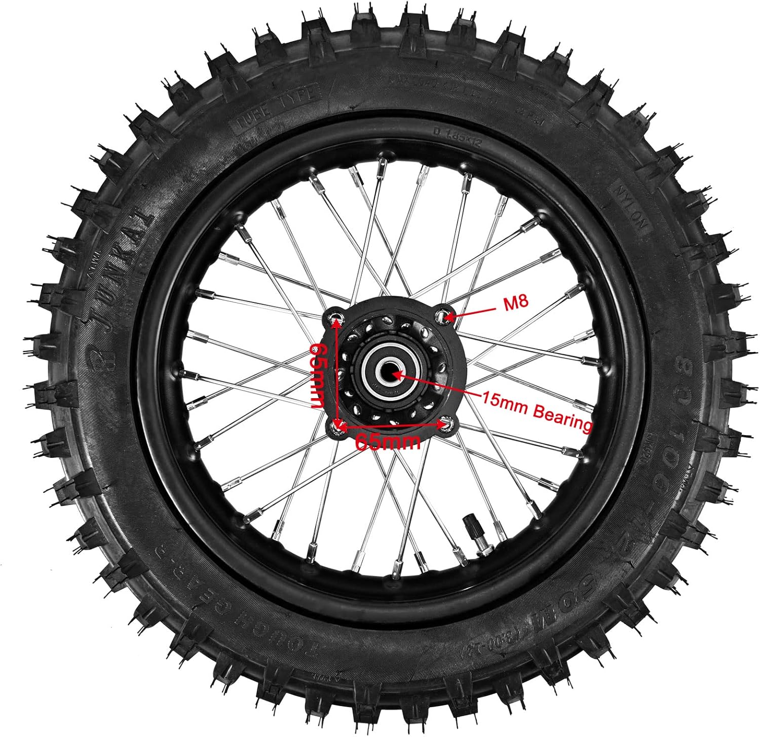 80/100-12 Rear Tire Disc Brake Wheel Rim With 15mm Bearing Set for Pit Pro Dirt Bike (80/100-12(15mm inner bearing))