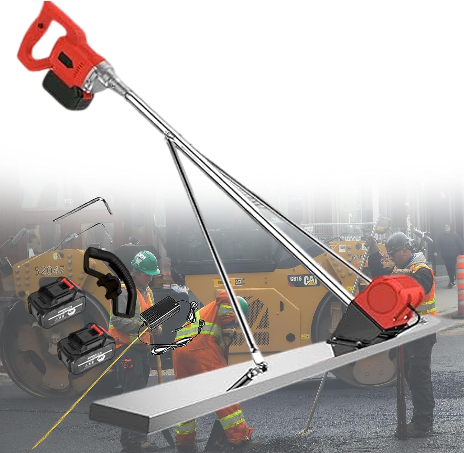 Cordless Concrete Screed,Concrete Leveling Tool,Rechargeable Vibrating Ruler,Electric Concrete Finishing Tool,Electric Vibrating Screed,with 2pcs Batteries,Easy to Clean 1m
