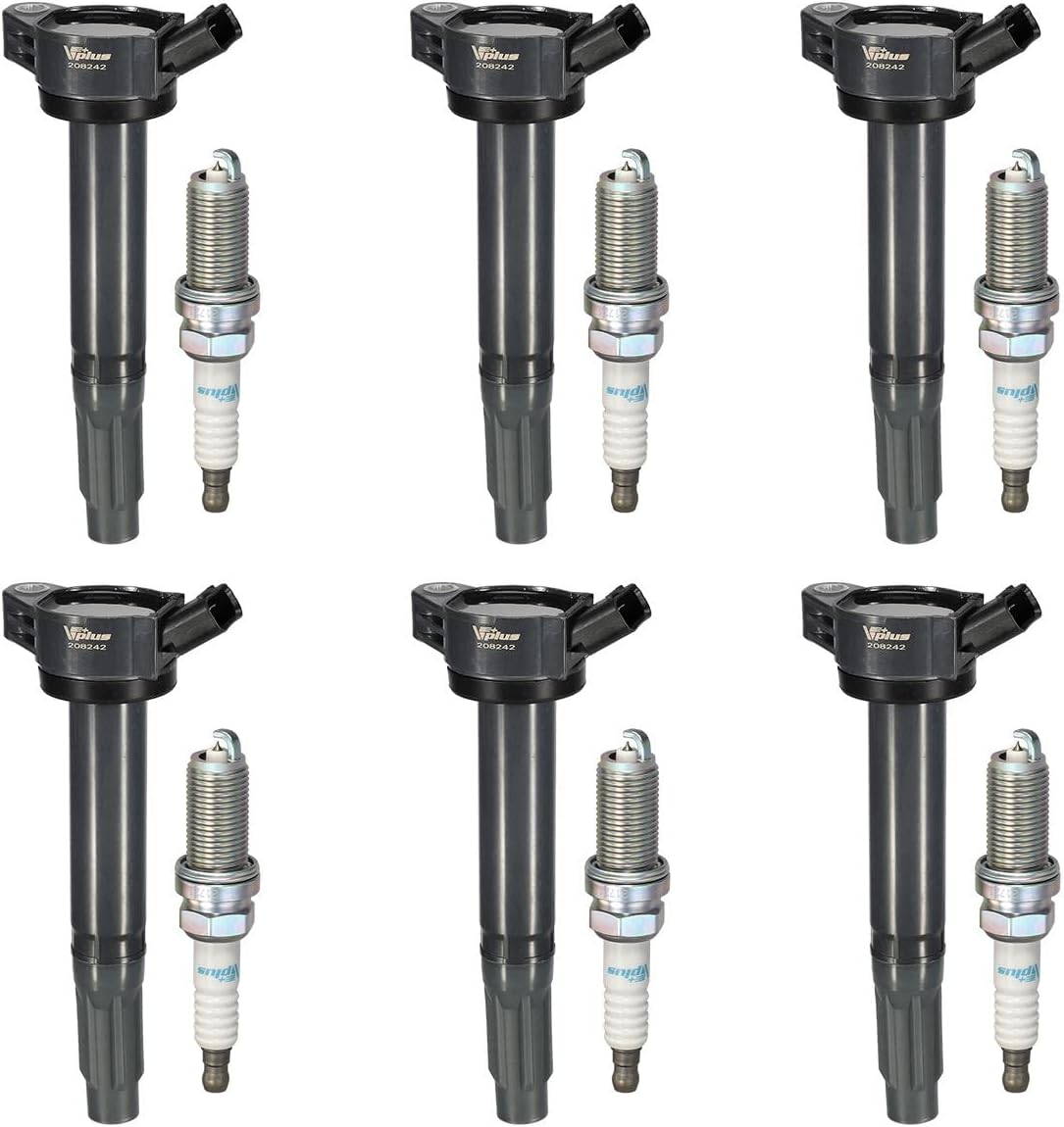 Vplus Set of 6 UF487 Ignition Coil Pack and Iridium Spark Plug 6619 Compatible with Toyota Highlander Avalon Camry RAV4 Sienna Venza Lexus ES350 RX350 RX450h GX460 GX460 LX570 EVORA 3.5L V6