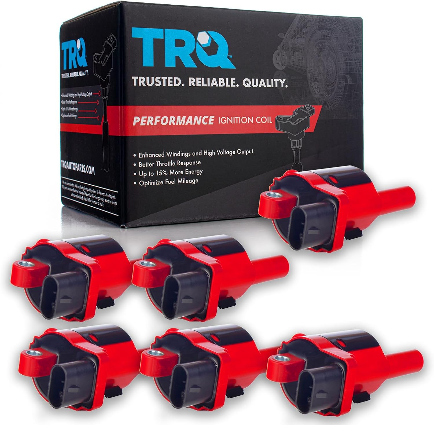 TRQ Ignition Coil Set 6 Piece High Temperature Epoxy Compatible with 2014-21 Chevrolet Silverado 1500 14-21 GMC Sierra 1500