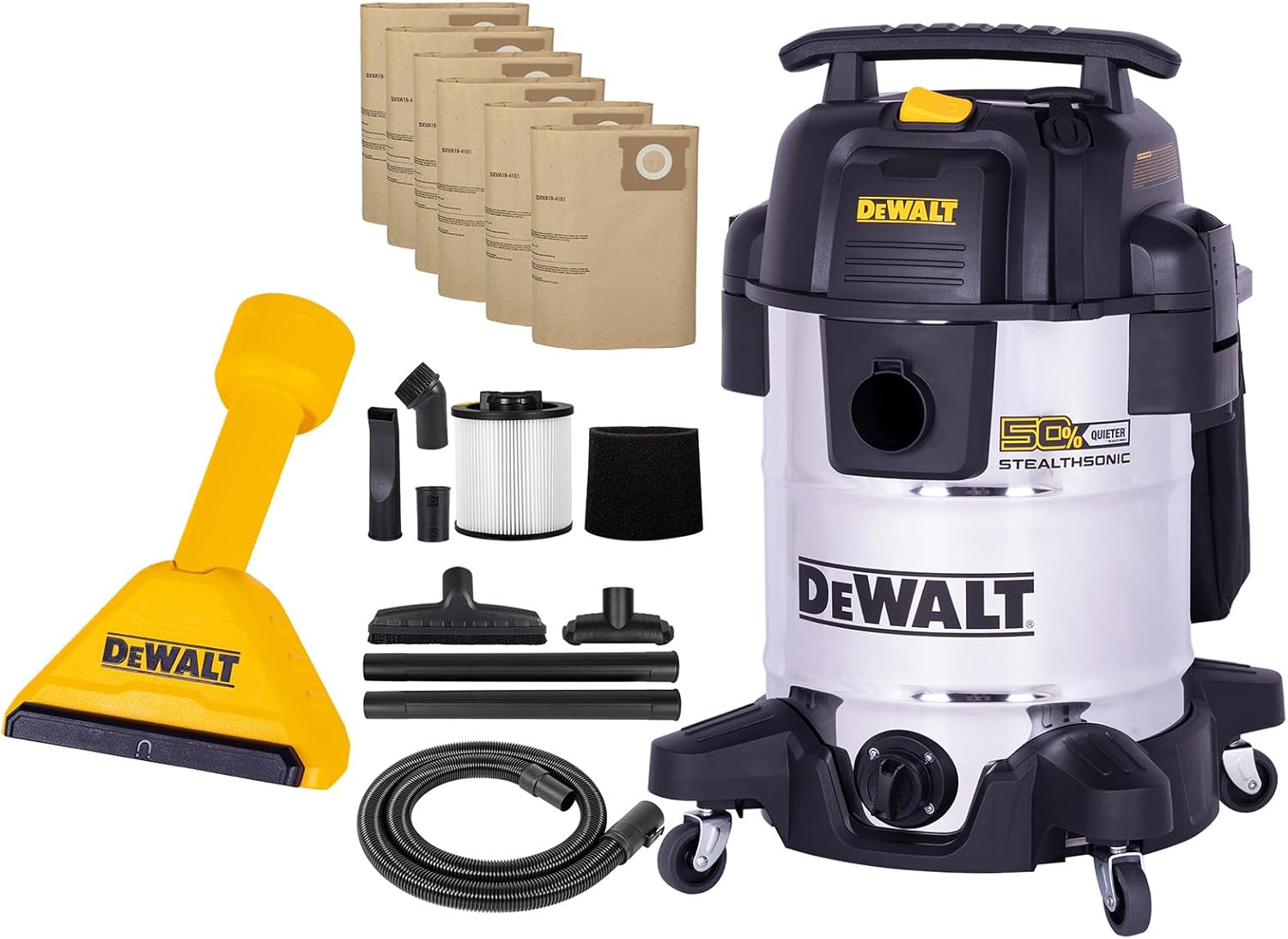 DEWALT 10 Gallon STEALTHSONIC Shop Vacuum Wet and Dry, DXV10S-QTB, and Magnetic Utility Nozzle for Shop Vac, DXVA00-1501 - Ideal for Home, Jobsite, Workshop, Garage, Car