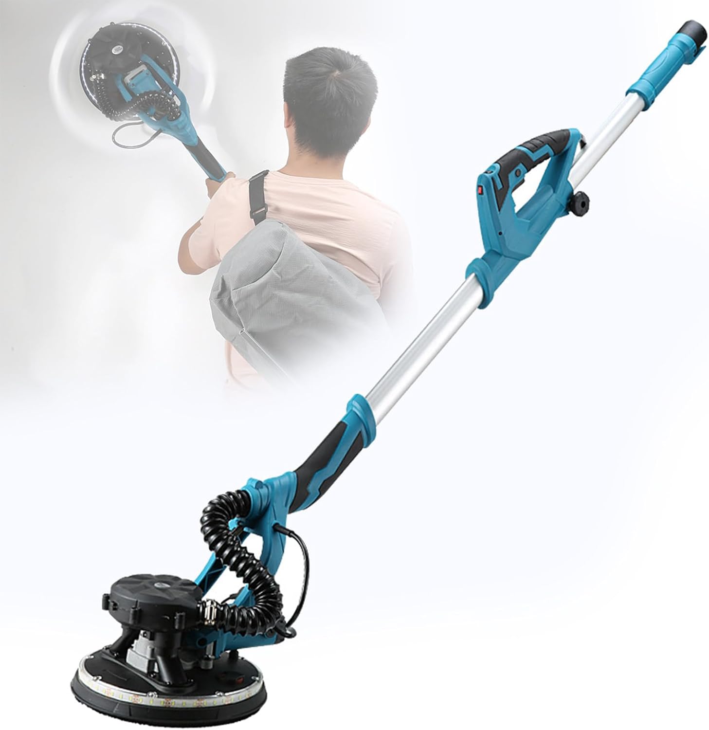 Variable Speed 1000-2100r/Min Electric Wall Sander with Led Lights,Pole Electric Sander,5 Adjustable Speeds,20/50/100 Sandpaper Optional 100sheetsofsandpaper