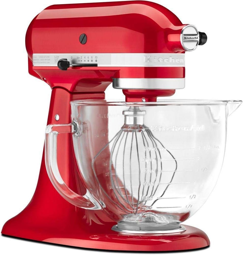 KitchenAid 5-Quart Stand Mixer Glass Bowl Candy Apple Red