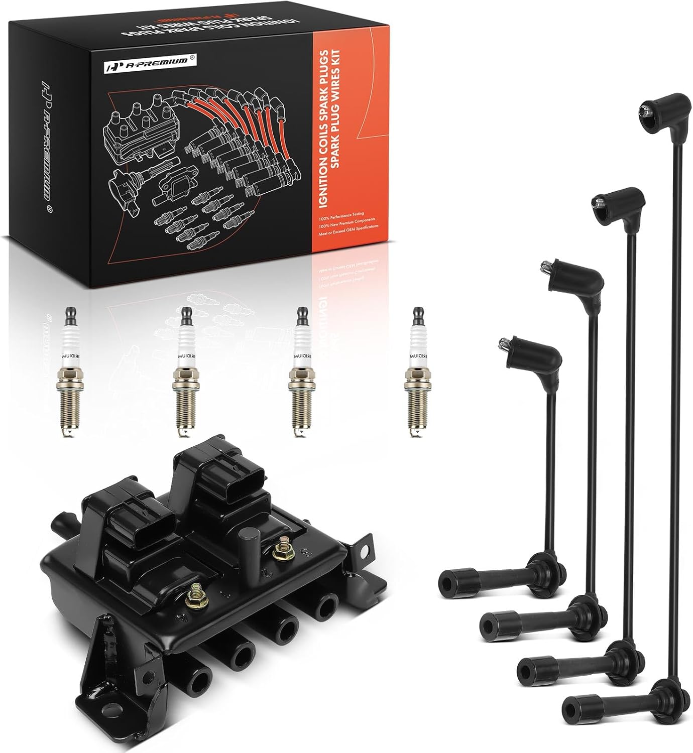 A-Premium 1 Ignition Coils with 4 Wire and 4 Iridium Spark Plugs Compatible with Mazda Miata 1999-2000 1.8L