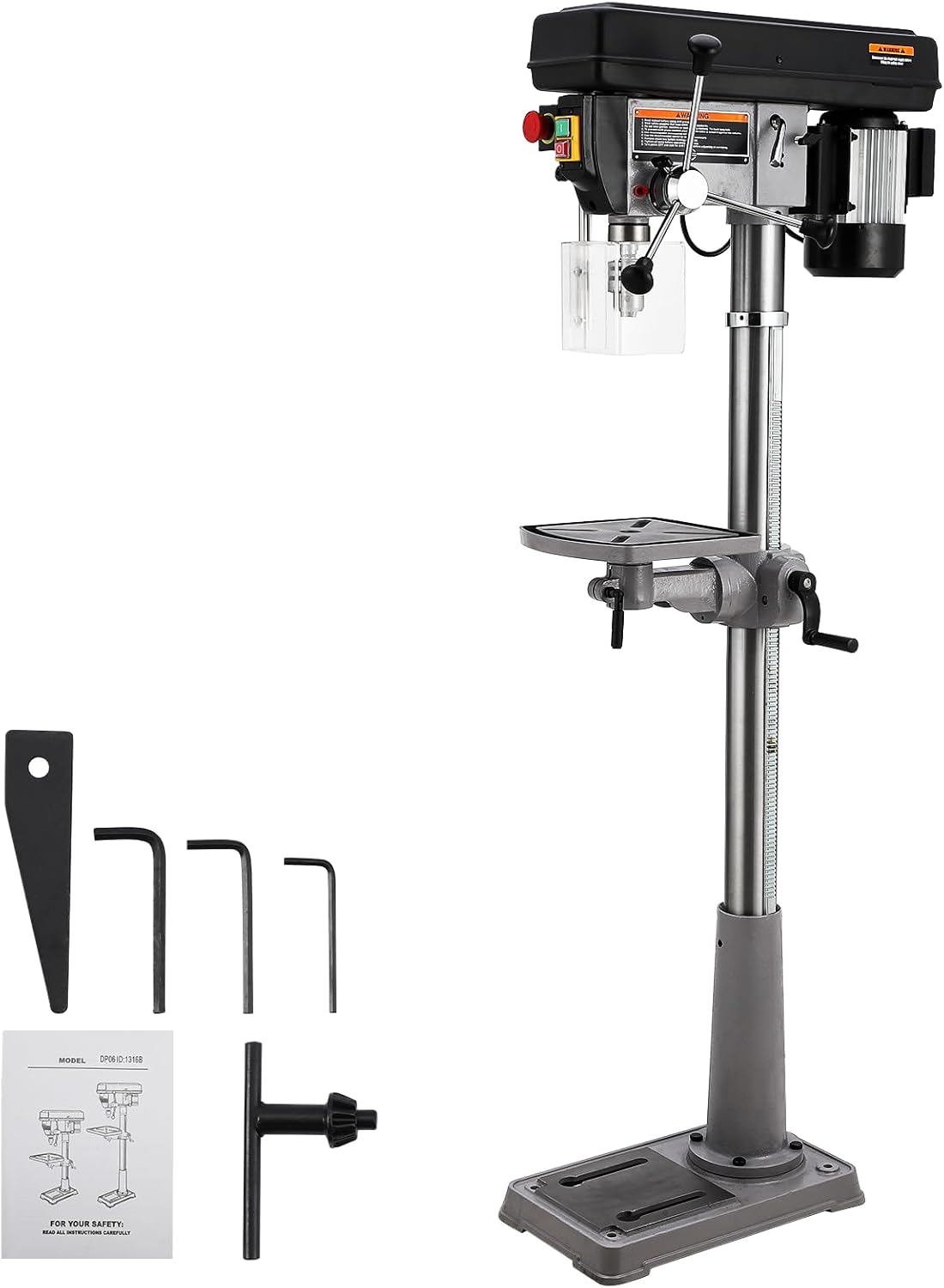 Garvee 13 in Floor Drill Press, 7.5 Amp 120V, 288-3084 RPM Variable Speed Cast Iron Bench Drill Press, 0-45°Tilting Worktable, Tabletop Drilling Machine for Wood Metal