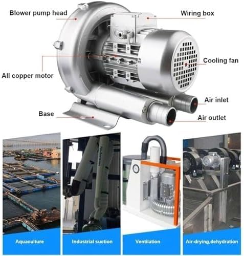220V 50HZ Regenerative Blower, Electric Air Pump For Aquarium Hydroponics Pond Septic Tank Aerators, High Power Vortex Ring Industrial Vacuum(250W/0.34HP)