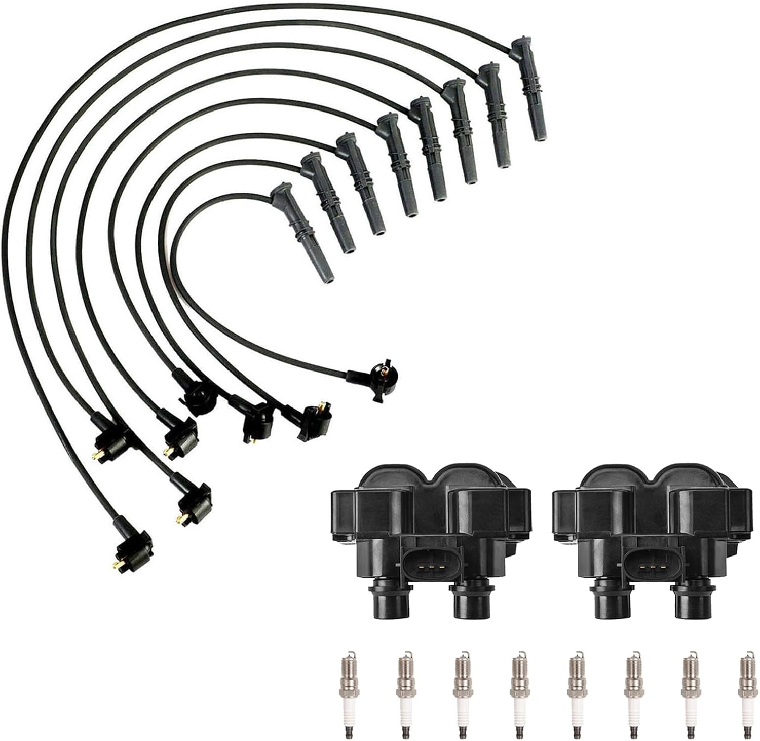 Aceon Set of 2 Ignition Coil + Spark Plug + Wire Set Compatible with Ford F150 F250 Lincoln Mercury