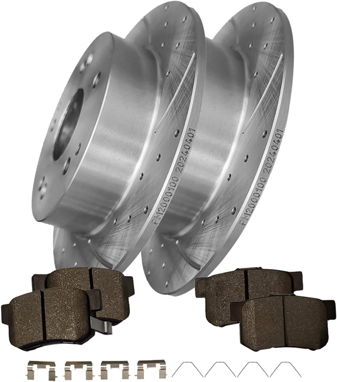 PM Auto Set of 6 Rear 260mm Drilled Slotted Brake Rotors-Ceramic Brake Pad Kit Replacement For 1998 2000 2001 Acura Integra