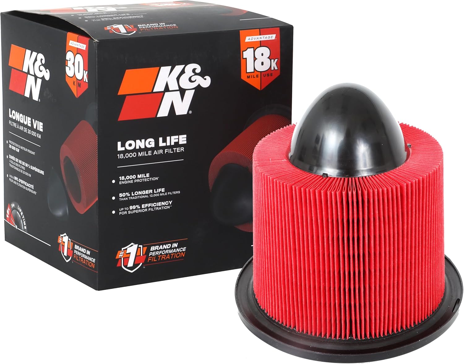 K&N High-Flow Original Lifetime Engine Air Filter: Increase Power & Towing, Washable, Premium: Compatible with 1995-2017 Ford (E150, E250, E350, E450, Mustang and other vehicle models) E-0945