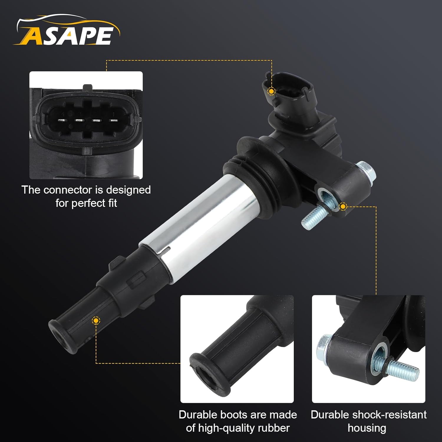ASAPE 6 Ignition Coil Pack with 6PCS Spark Plugs for 2004-2009 for Cadillac CTS 2005-2008 for Buick Allure LaCrosse 2009 for Chevrolet Traverse for GMC Acadia, Replace UF375 GN10309 D501C