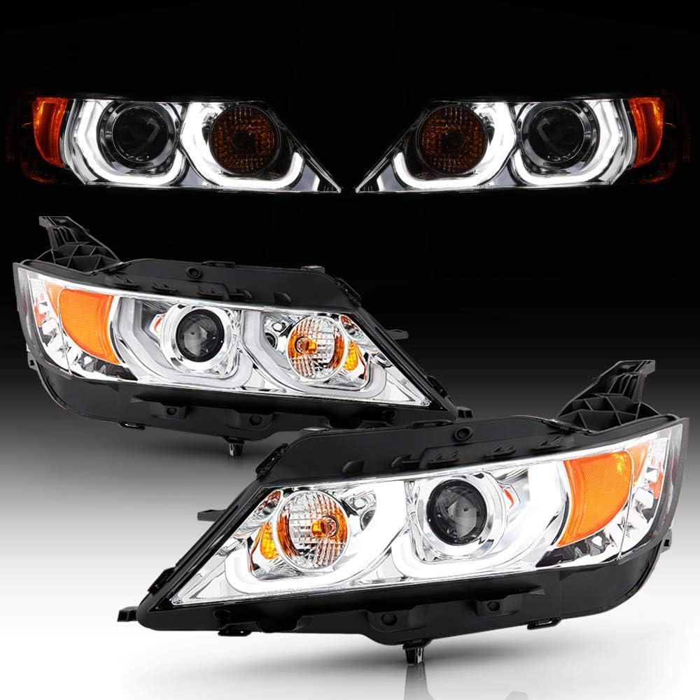 ACANII - For [Halogen Model Only] 2014-2020 Chevy Impala Chrome Housing LED Dual DRL Tube Projector Headlights Headlamps