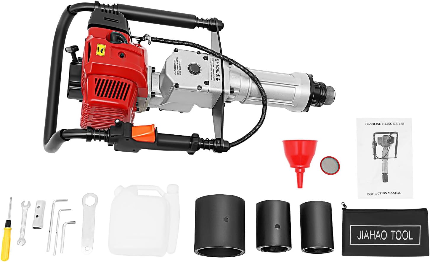 52CC 2 Stroke Gas Powered T Post Driver, 2.3HP 1900W Gas Powered Pile Driver Fence Post Driver, Heavy Duty Gasoline Push Pile Kit, Portable Petrol Pile driver for Fence Post Construction Site