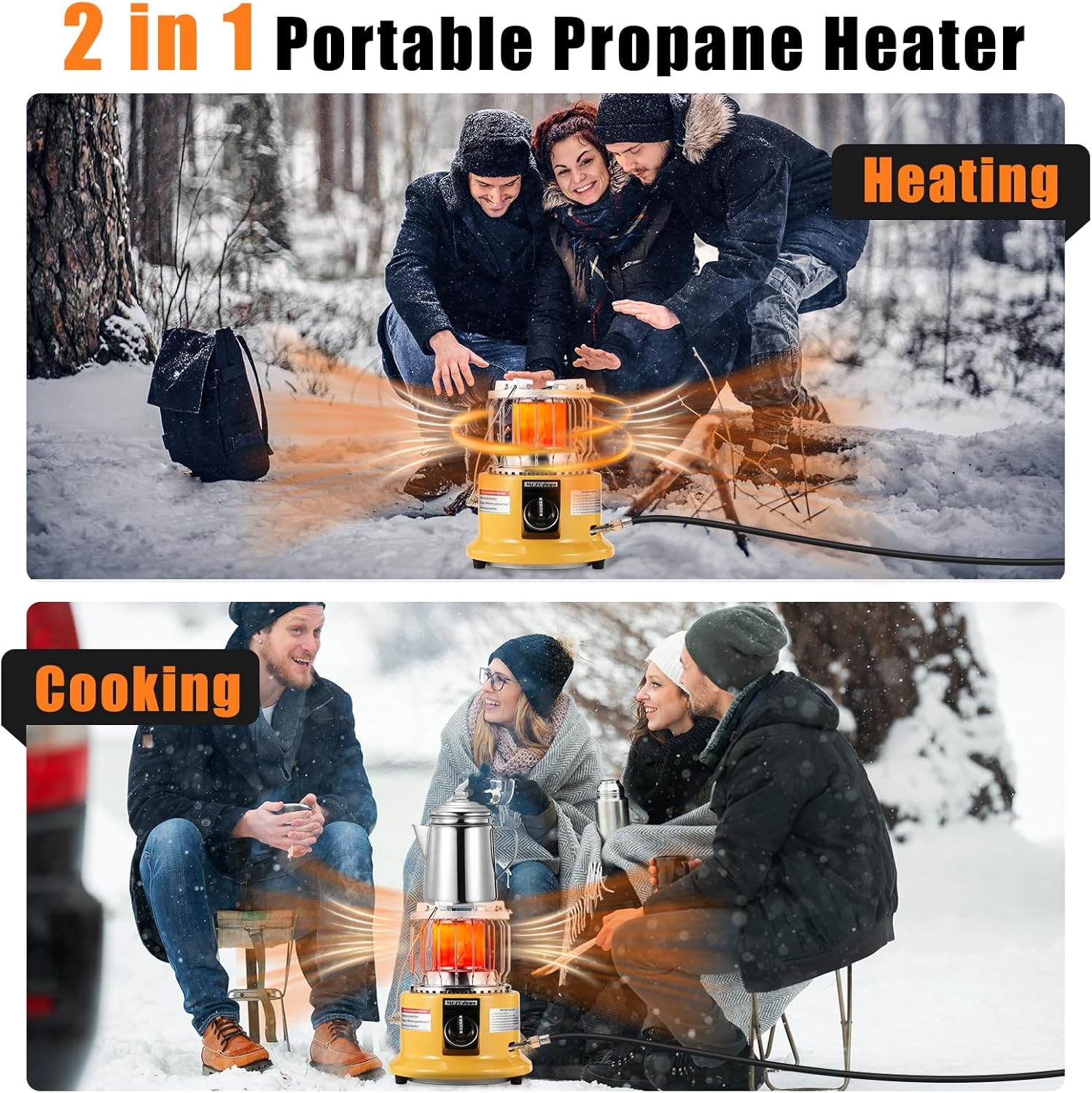 2 in 1 Propane Heater & Stove, 13000 BTU Portable Propane Heater Indoor with Handle, Outdoor Heater Gas Stove for Patio, Camping, Tent, Ice Fishing, Garage