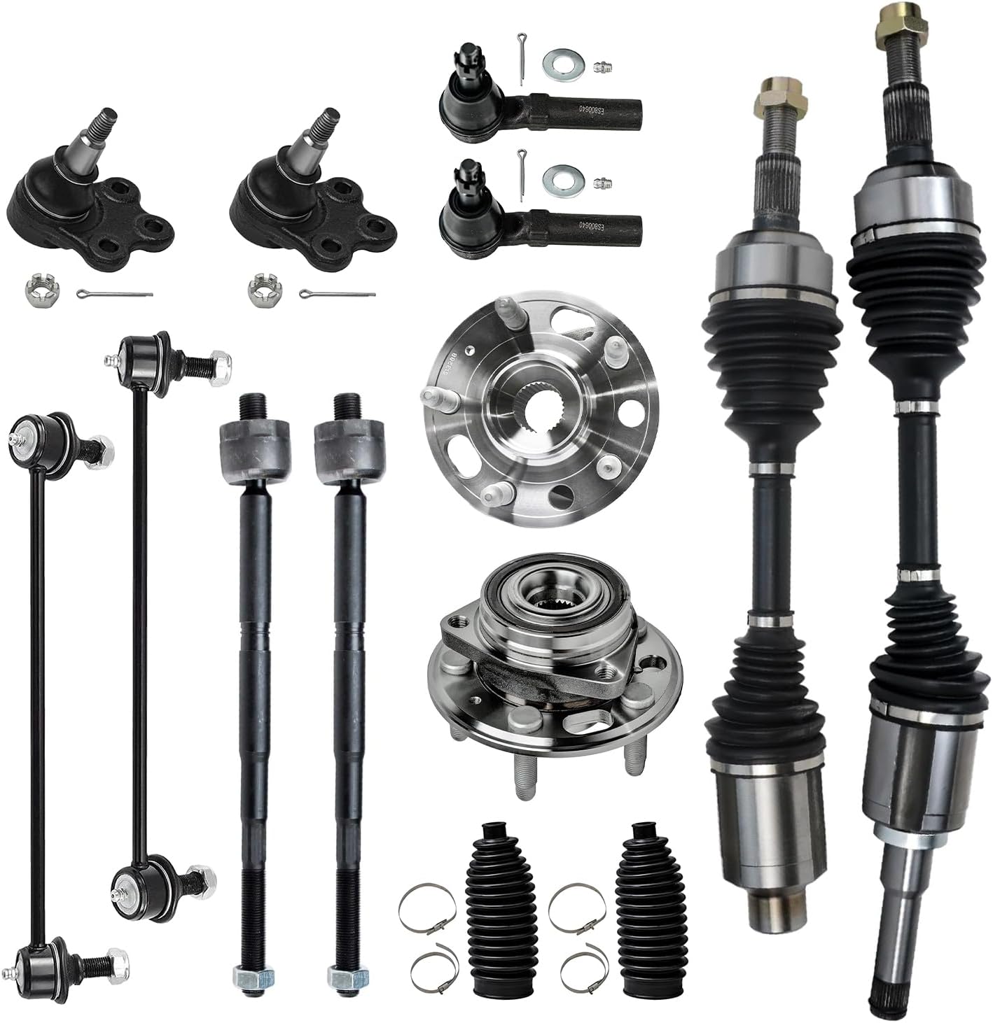 Detroit Axle - 2.4L 14pc Front CV Axles Kit for 2010-2017 Chevy Equinox GMC Terrain, CV Axles Wheel Bearing Hubs Ball Joints Sway Bar Links Tie Rods Boots 2011 2012 2013 2014 2015 Replacement