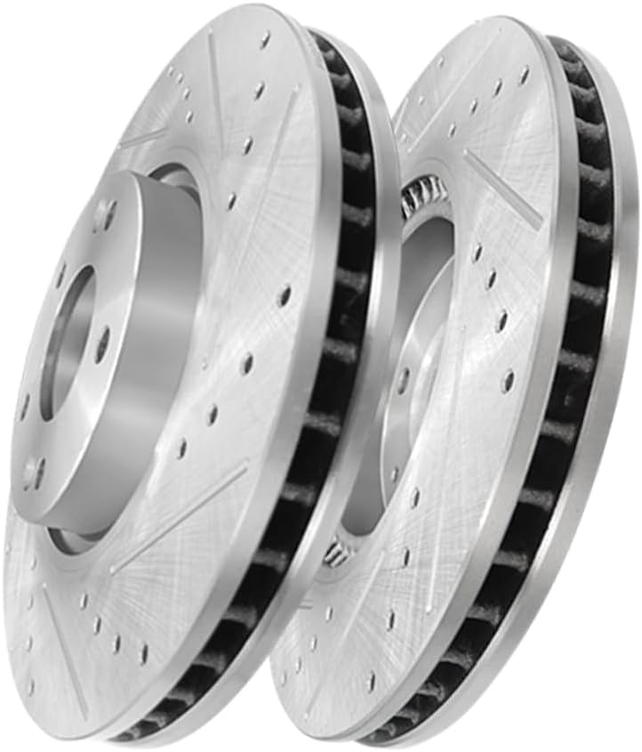 PM Auto Front Drilled Slotted Disc Brake Rotors For 2011-2014 Hyundai Sonata, 2012-2015 Kia Optima, Automotive Replacement Brake Rotors