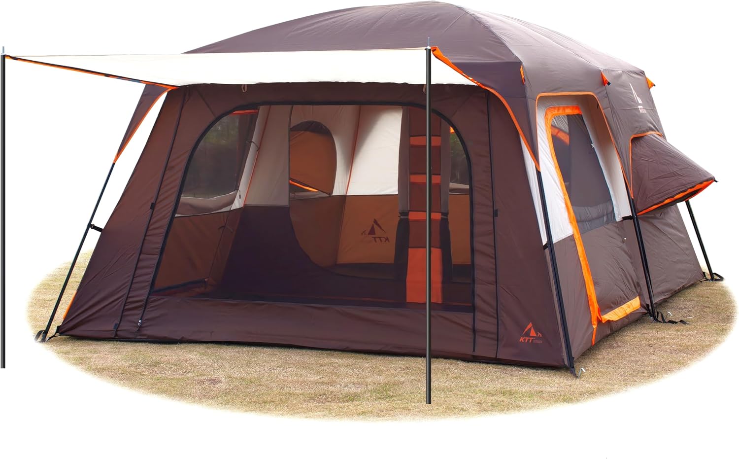 KTT Extra Large Tent 6-10-12-14 Person(Style-B),Family Cabin Tents,2 Rooms,3 Doors and 3 Windows with Mesh,Straight Wall,Waterproof,Double Layer,Big Tent for Outdoor,Picnic,Camping,Family Gathering